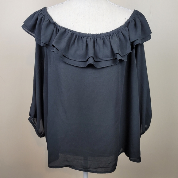 J. Crew Tops - FIRM J. Crew Mercantile Black Flounce off the shoulder Ruffle Blouse size XL
